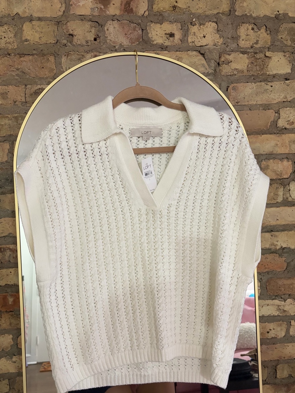 NWT loft collared white short sleeve sweater top